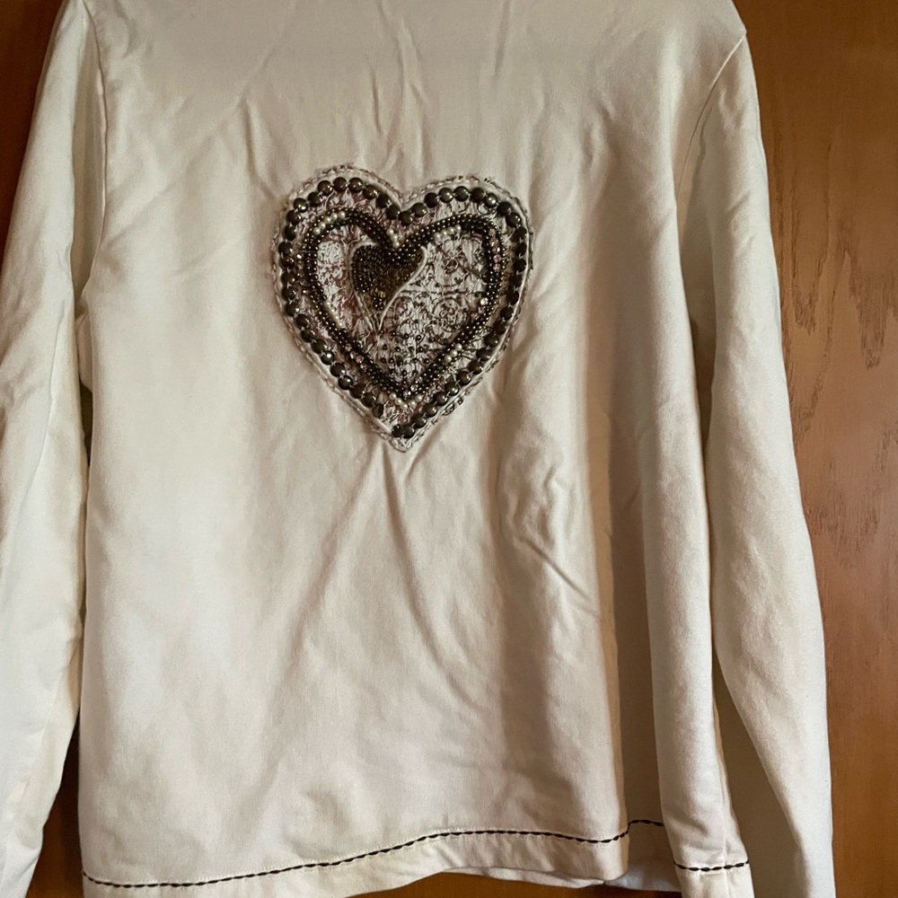 Chico’s Cream Long Sleeve with Heart Patch
